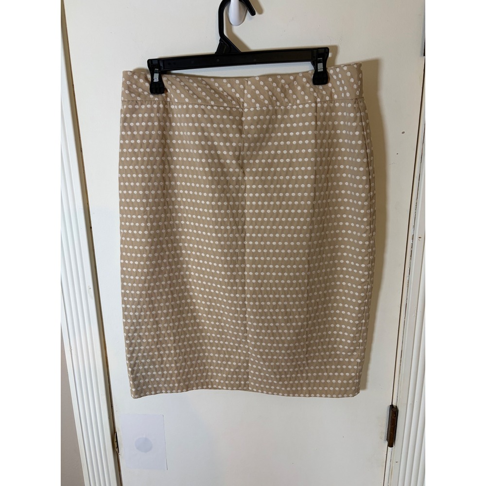 Coldwater Creek Tan White Polka Dot Pencil Skirt Lined Size 10